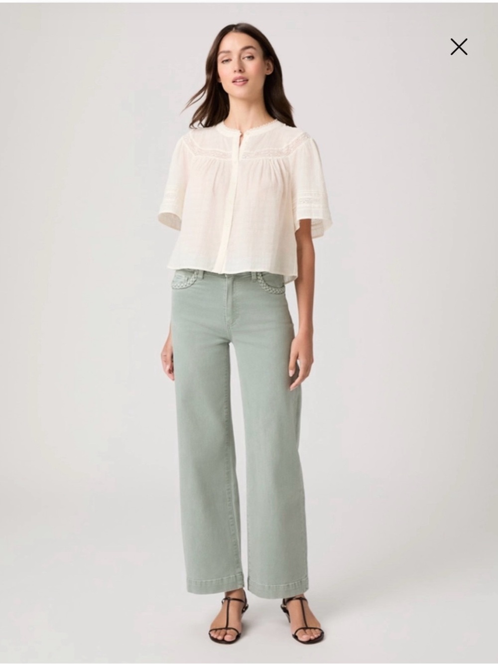 Paige Anessa Wide Leg High-Rise Jeans in Sea Glass Green